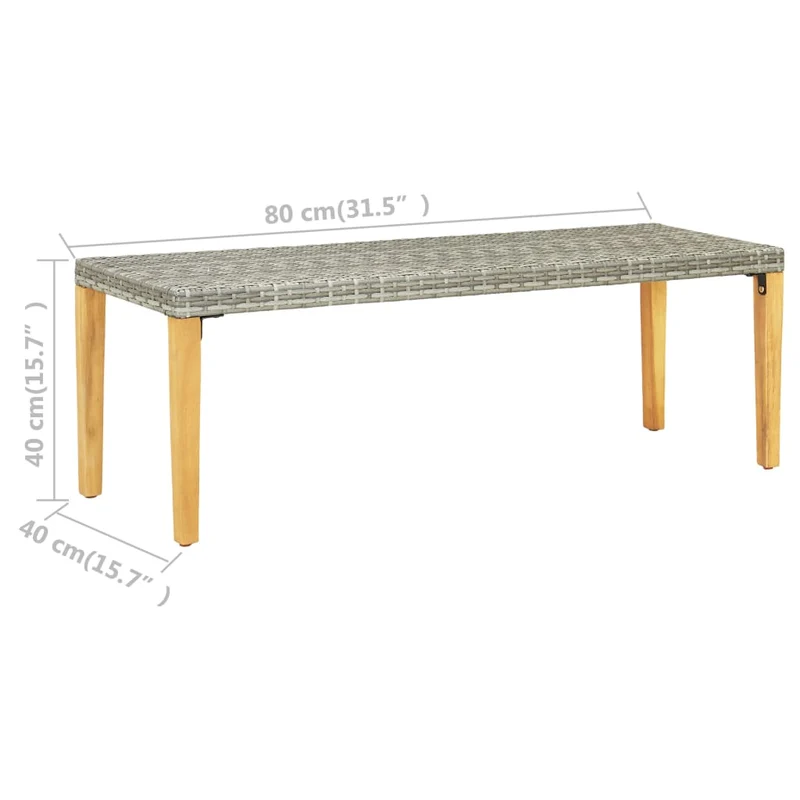 Banc de jardin meuble de patio d'extérieur terrasse 80 cm résine tressée gris 02_0011328