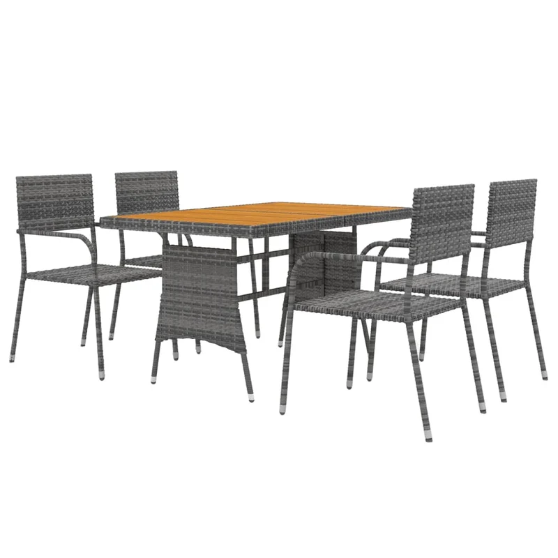 Mobilier à dîner d'extérieur 5 pièces résine tressée gris 02_0014663