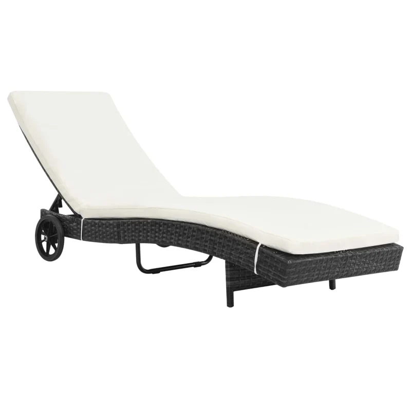Transat chaise longue bain de soleil lit de jardin terrasse meuble d'extérieur avec roues et coussin résine tressée noir 02_0012595
