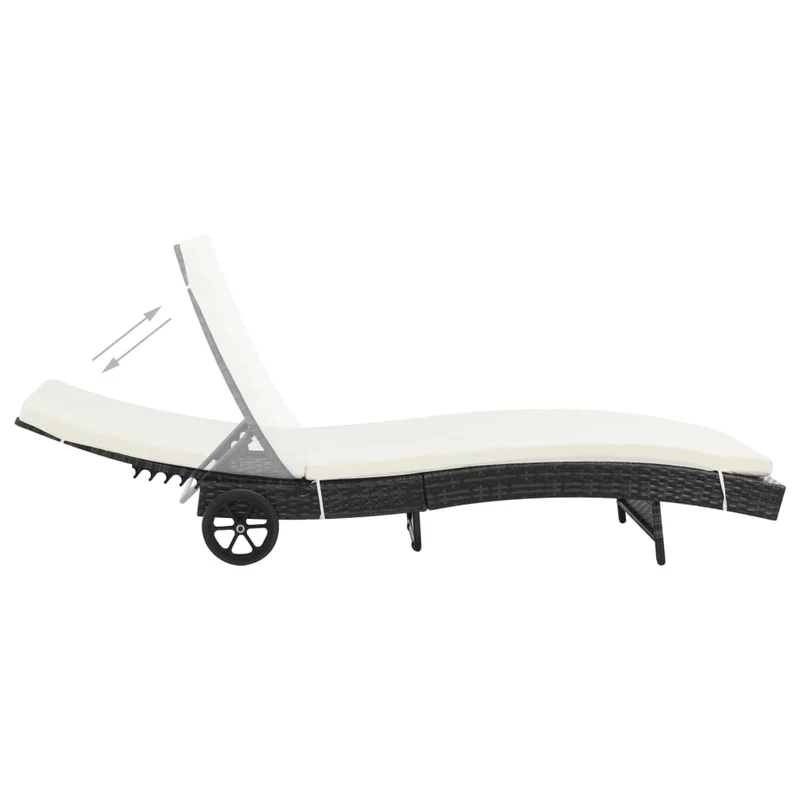 Transat chaise longue bain de soleil lit de jardin terrasse meuble d'extérieur avec roues et coussin résine tressée noir 02_0012595