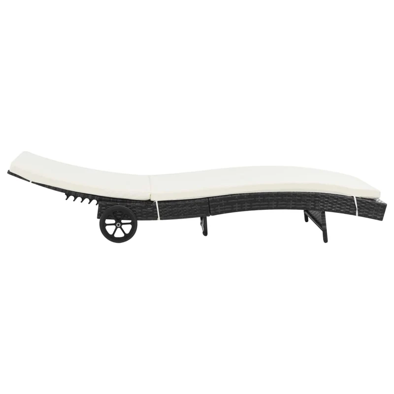 Transat chaise longue bain de soleil lit de jardin terrasse meuble d'extérieur avec roues et coussin résine tressée noir 02_0012595