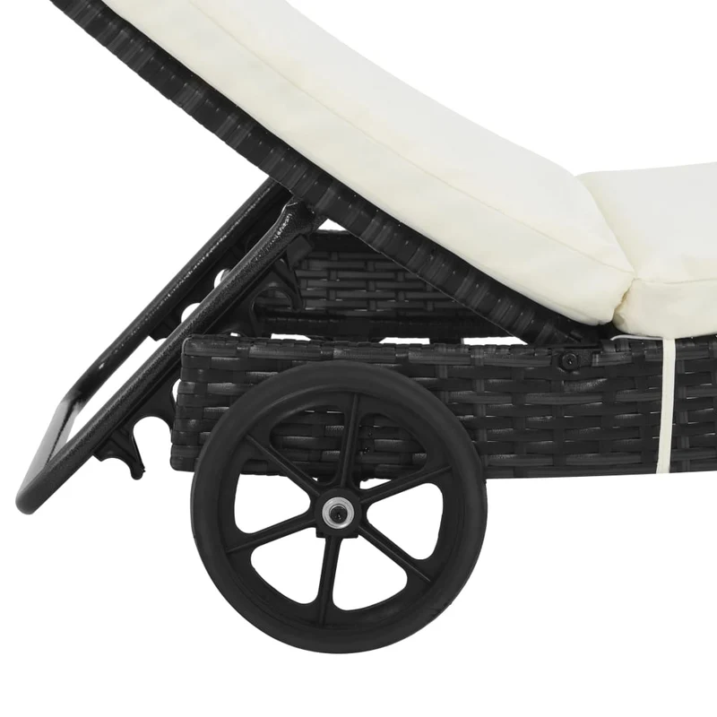 Transat chaise longue bain de soleil lit de jardin terrasse meuble d'extérieur avec roues et coussin résine tressée noir 02_0012595