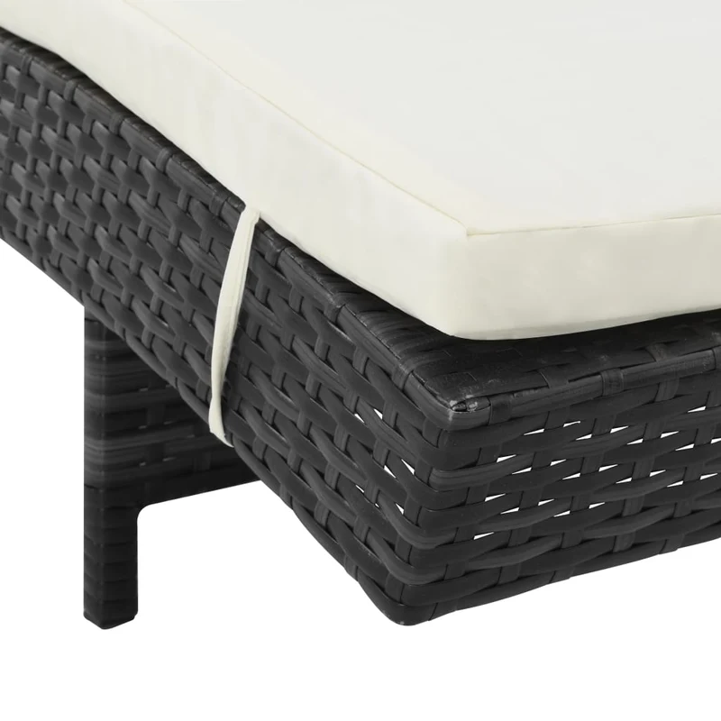 Transat chaise longue bain de soleil lit de jardin terrasse meuble d'extérieur avec roues et coussin résine tressée noir 02_0012595