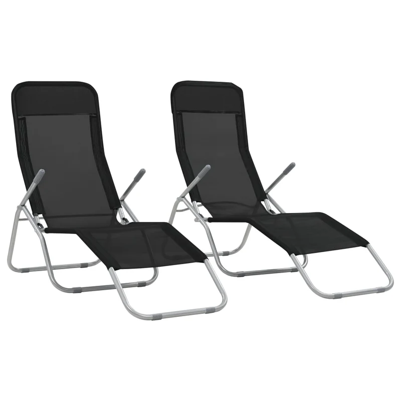 Chaises longues transat pliables 2 pices textilène noir 02_0011951
