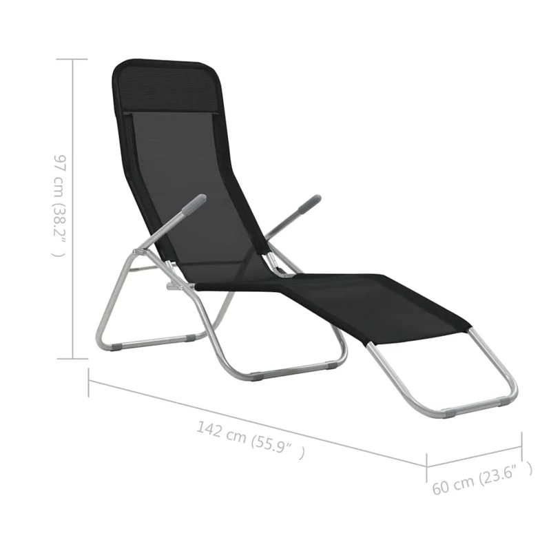 Chaises longues transat pliables 2 pices textilène noir 02_0011951