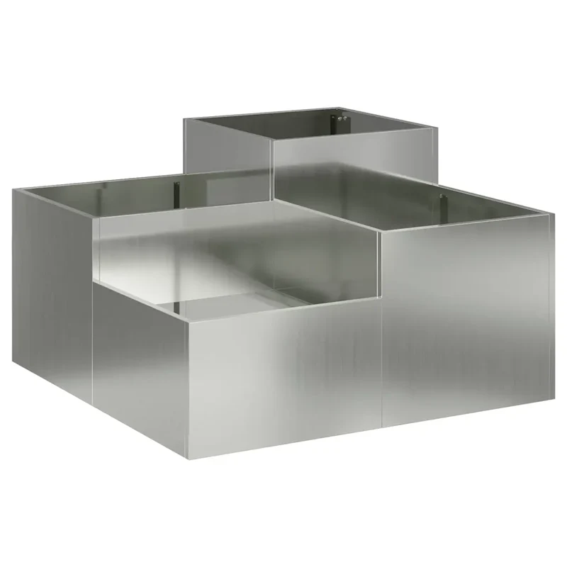 Cache-pot de jardin rectangulaire moderne extérieur 80 x 80 x 48 cm ambiance sophistiquée en acier galvanisé argent 02_0052059