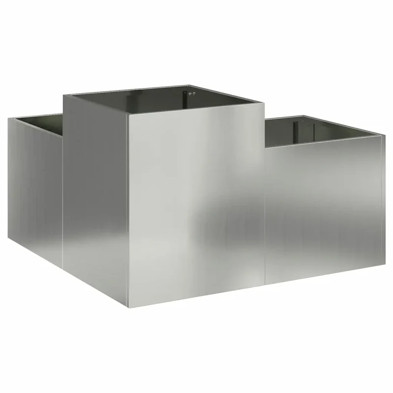 Cache-pot de jardin rectangulaire moderne extérieur 80 x 80 x 48 cm ambiance sophistiquée en acier galvanisé argent 02_0052059