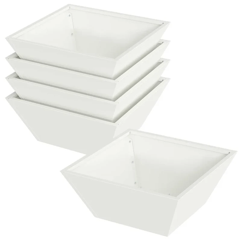 Lot de 5 cache-pots trapézoïdaux modernes jardin terrasse 40 x 40 x 15 cm en métal blanc 02_0052371