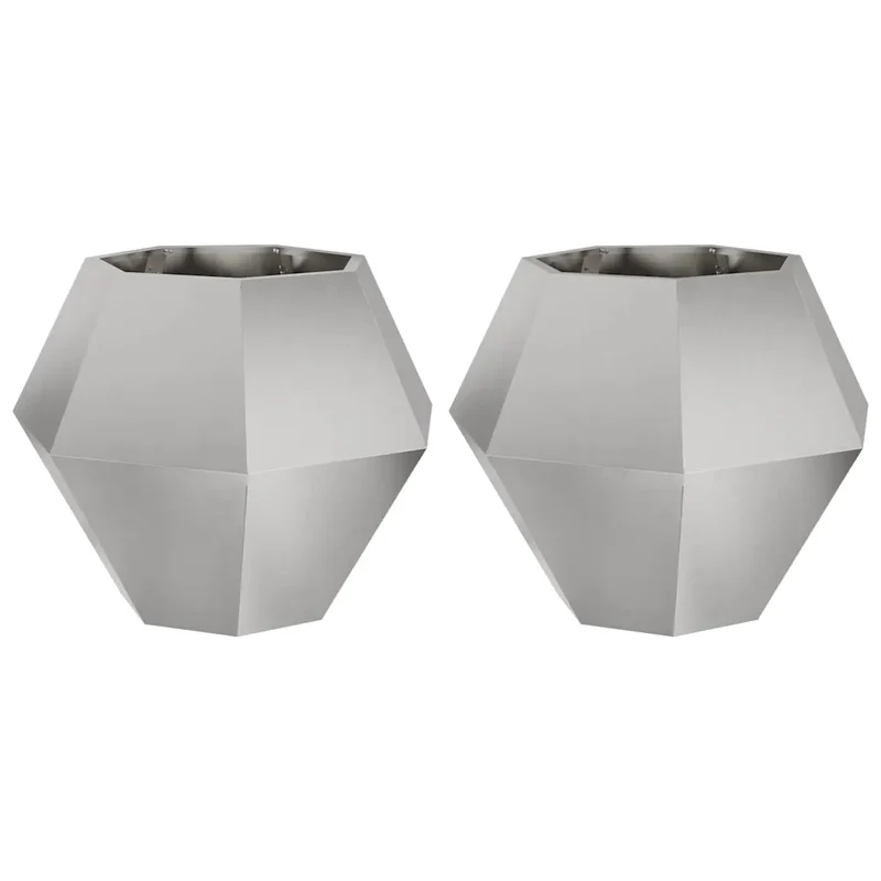 Lot de 2 jardinières rectangulaires pour balcon jardin 75 x 75 x 60 cm en acier inoxydable argent 02_0053113