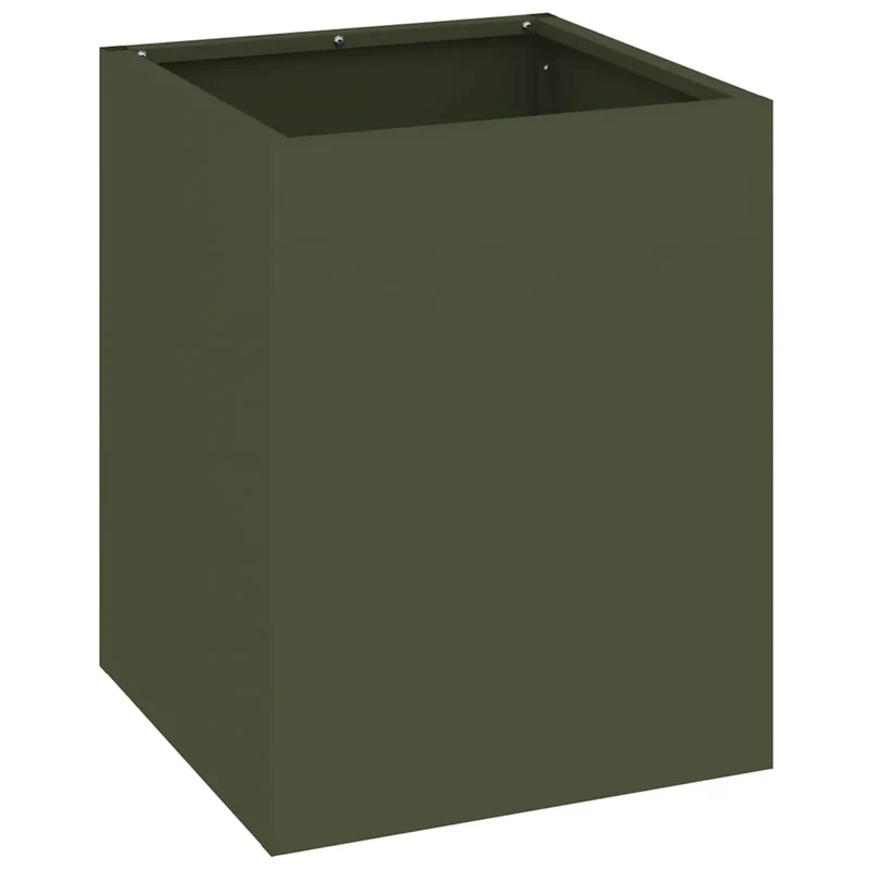 Cache-pot de jardin moderne style industriel chic 32 x 32 x 40 cm en acier vert olive 02_0052456