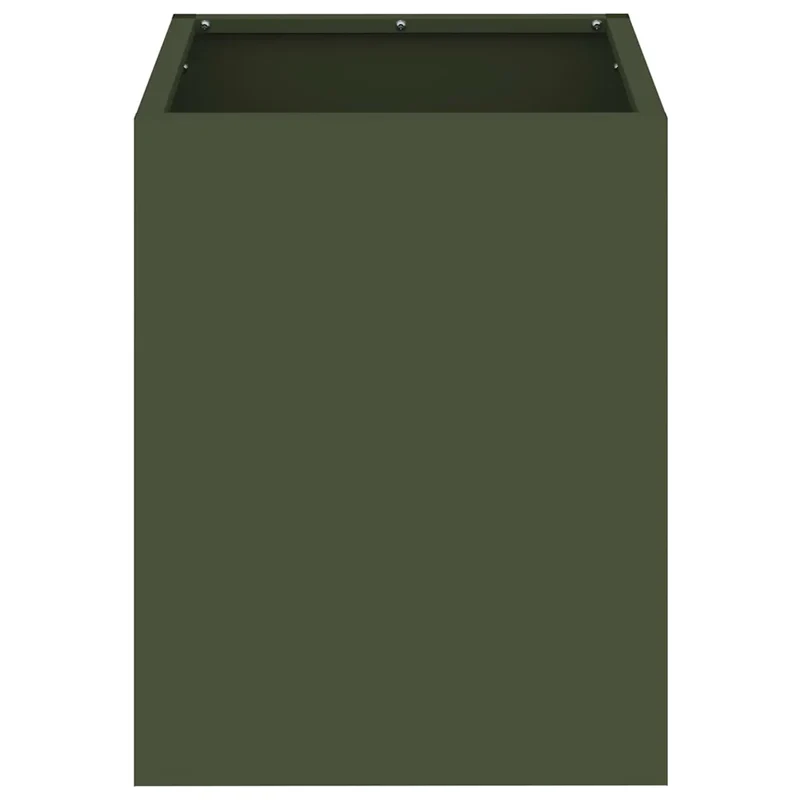 Cache-pot de jardin moderne style industriel chic 32 x 32 x 40 cm en acier vert olive 02_0052456