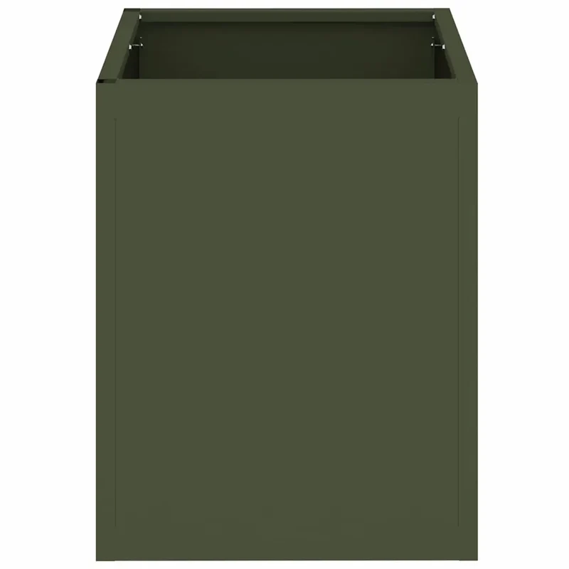 Cache-pot de jardin moderne style industriel chic 32 x 32 x 40 cm en acier vert olive 02_0052456