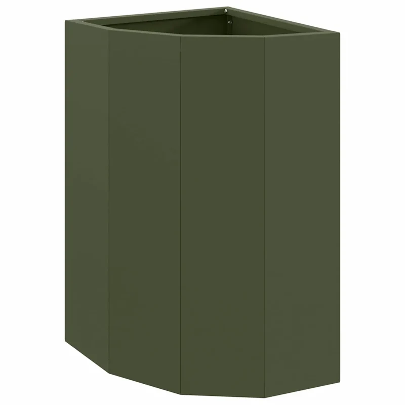 Jardinière d'angle moderne 30 x 30 x 50 cm design épuré extérieur en acier vert olive 02_0052918