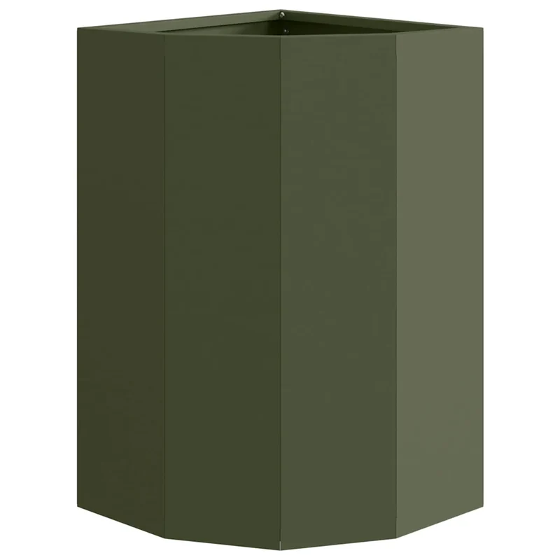 Jardinière d'angle moderne 30 x 30 x 50 cm design épuré extérieur en acier vert olive 02_0052918