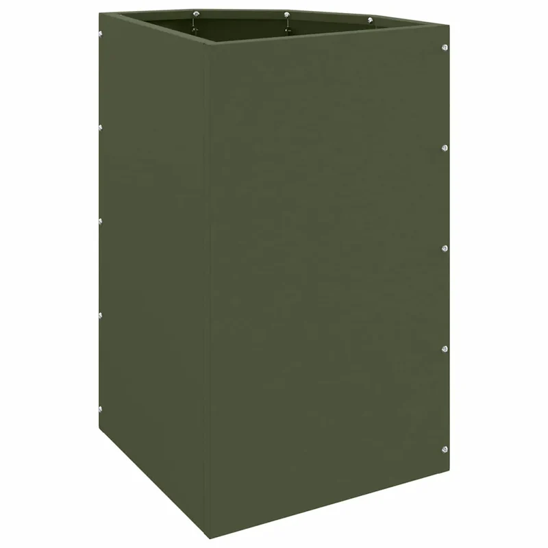 Jardinière d'angle moderne 30 x 30 x 50 cm design épuré extérieur en acier vert olive 02_0052918