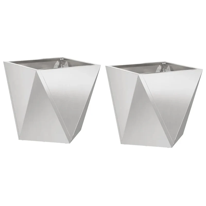 Lot de 2 jardinières modernes pour extérieur 30 x 30 x 30 cm avec design épuré en acier inoxydable argent 02_0053057