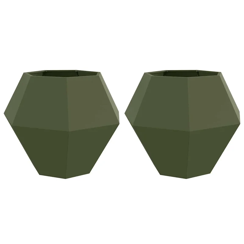 Lot de 2 jardinières rectangulaires design extérieur 100 x 100 x 80 cm en acier vert olive 02_0053097