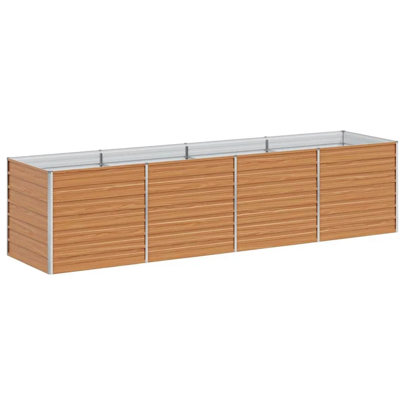 Jardinière surélevée design industriel chic extérieur 320 x 80 x 77 cm avec drainage facile en acier galvanisé marron clair 02_0059025