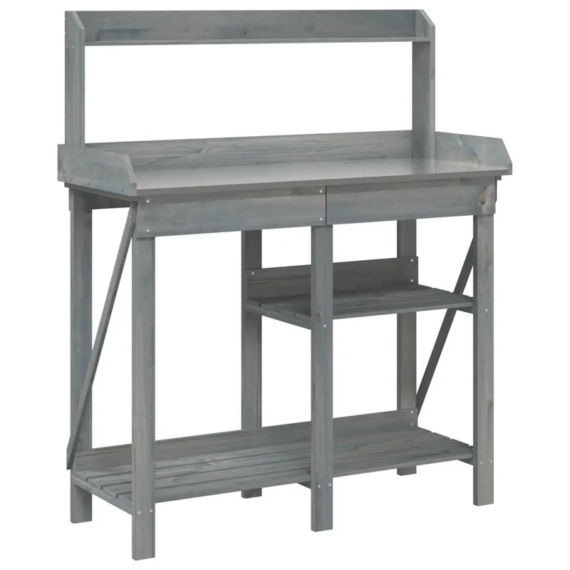 Banc de rempotage avec étagères 110 x 45 x 125 cm usage jardin rangement polyvalent finition mate en bois gris 02_0047465