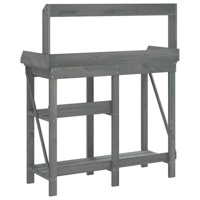 Banc de rempotage avec étagères 110 x 45 x 125 cm usage jardin rangement polyvalent finition mate en bois gris 02_0047465
