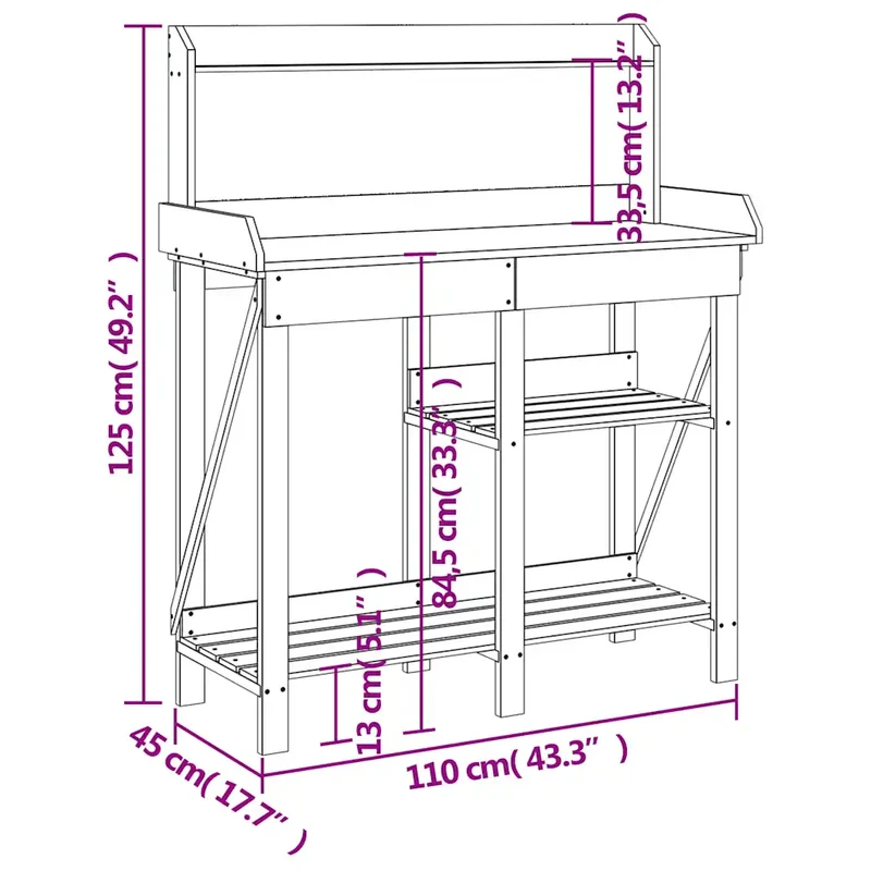 Banc de rempotage avec étagères 110 x 45 x 125 cm usage jardin rangement polyvalent finition mate en bois gris 02_0047465