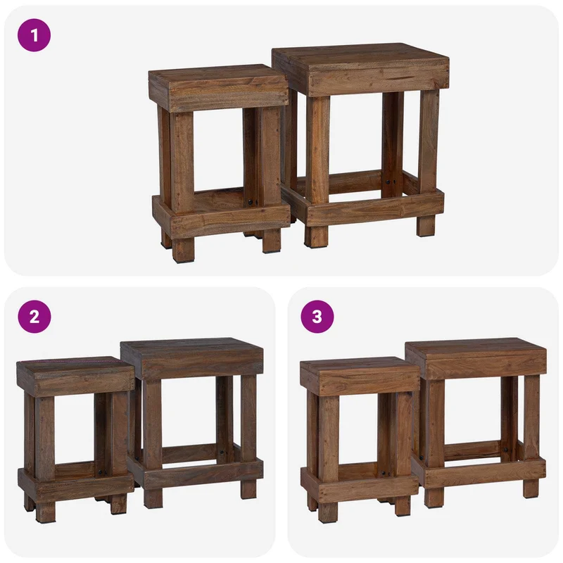 Lot de 2 supports à plantes rustiques extérieurs 70 x 11 x 27 cm en bois d'acajou marron 02_0058964