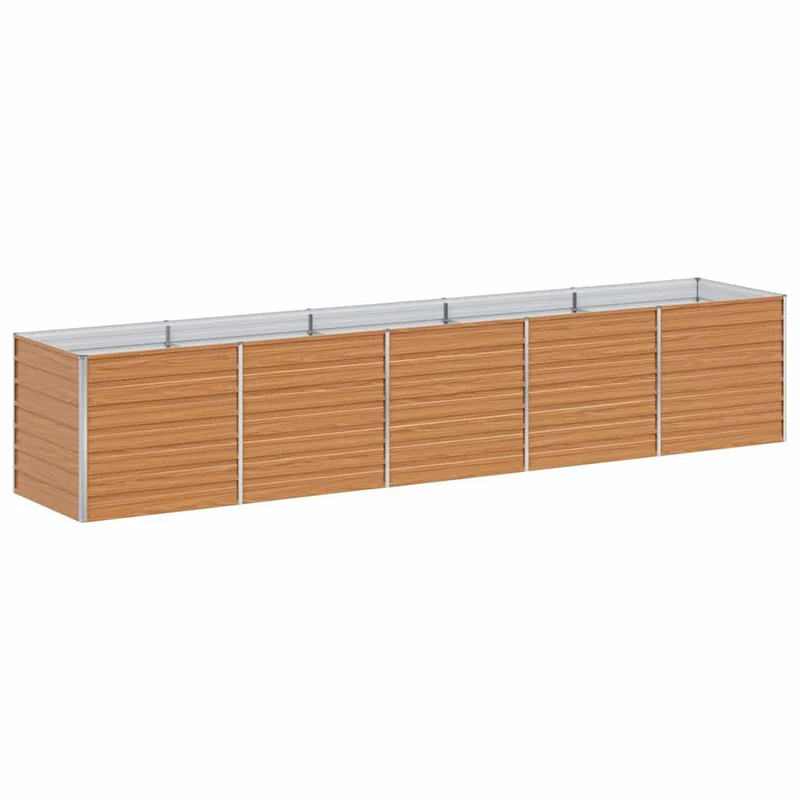 Jardinière surélevée industrielle chic extérieur 400 x 80 x 77 cm en acier galvanisé marron clair 02_0059027