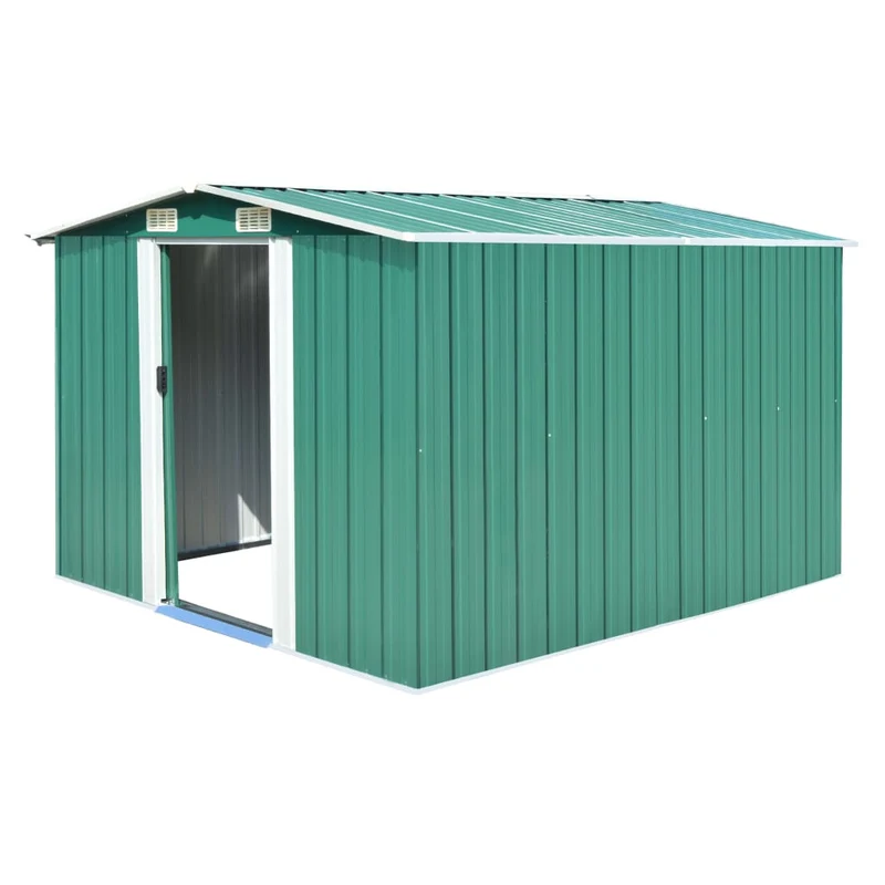 Abri de jardin cabane cabanon maison de stockage remise extérieur hangar outils robuste 257 x 298 x 178 cm métal vert 02_0022165