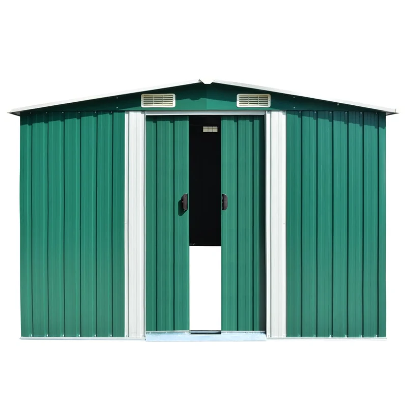 Abri de jardin cabane cabanon maison de stockage remise extérieur hangar outils robuste 257 x 298 x 178 cm métal vert 02_0022165