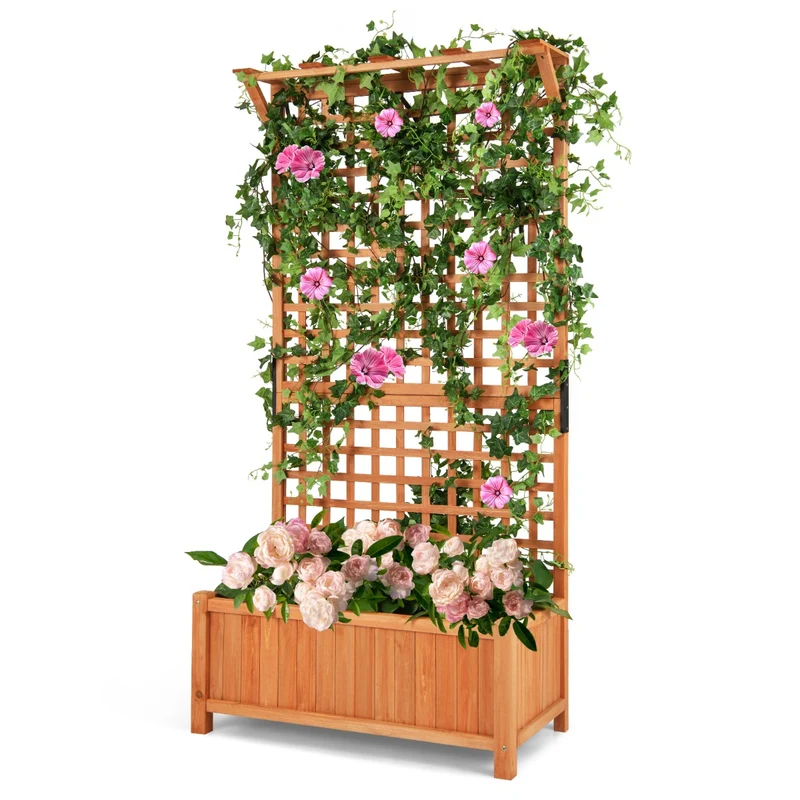 Jardinière surélevé avec treillis 90 x 44,5 x 183,5 cm parfait pour plantes grimpantes style naturel en bois 20_0012211