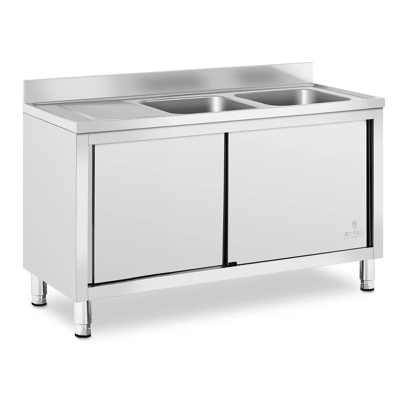 Plonge inox sur meuble 2 bacs acier inoxydable 500 x 400 x 300 mm professionnelle 14_0005014
