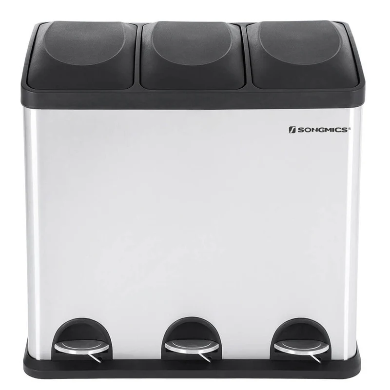 Poubelle de cuisine résistante avec pédales de recyclage en acier inoxydable 54 litres 3 x 18 litres noir 12_0003616