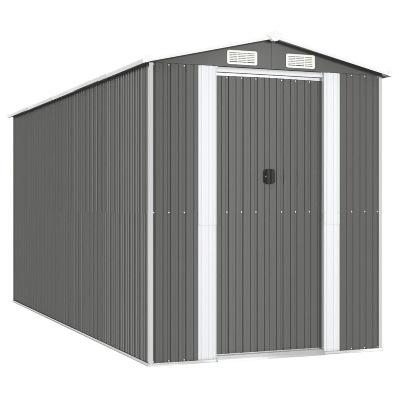 Abri de jardin cabane cabanon maison de stockage remise extérieur hangar outils robuste clair 192 x 440 x 223 cm acier galvanisé gris 02_0022258