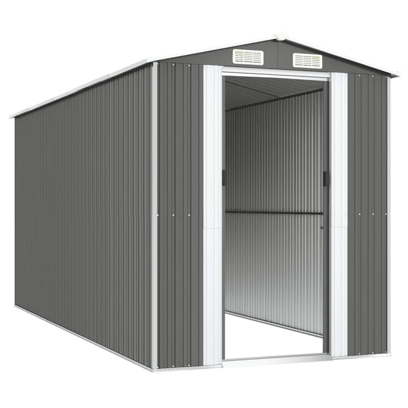 Abri de jardin cabane cabanon maison de stockage remise extérieur hangar outils robuste clair 192 x 440 x 223 cm acier galvanisé gris 02_0022258