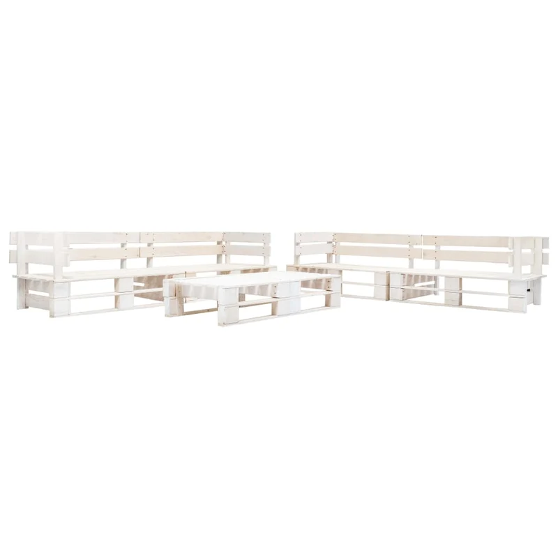 Salon de jardin meuble d'extérieur ensemble de mobilier palette 6 pièces bois blanc 02_0018452