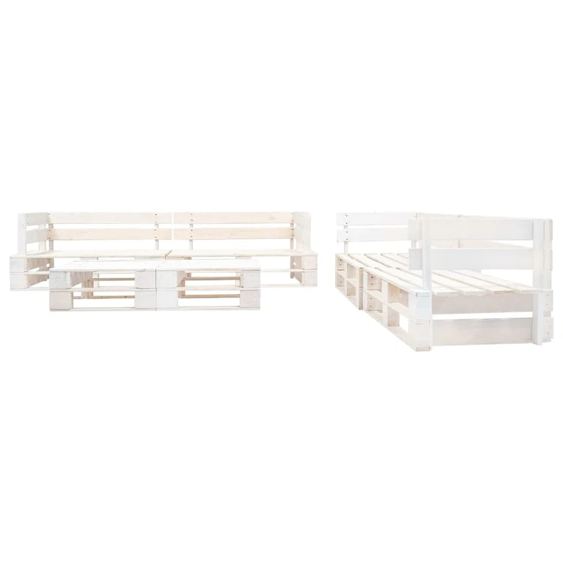 Salon de jardin meuble d'extérieur ensemble de mobilier palette 6 pièces bois blanc 02_0018452