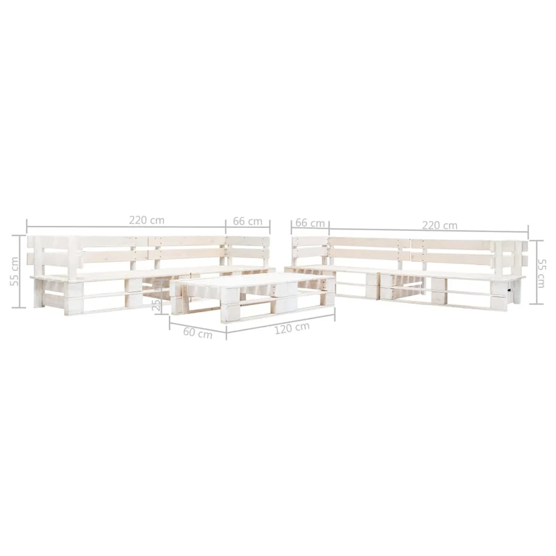 Salon de jardin meuble d'extérieur ensemble de mobilier palette 6 pièces bois blanc 02_0018452