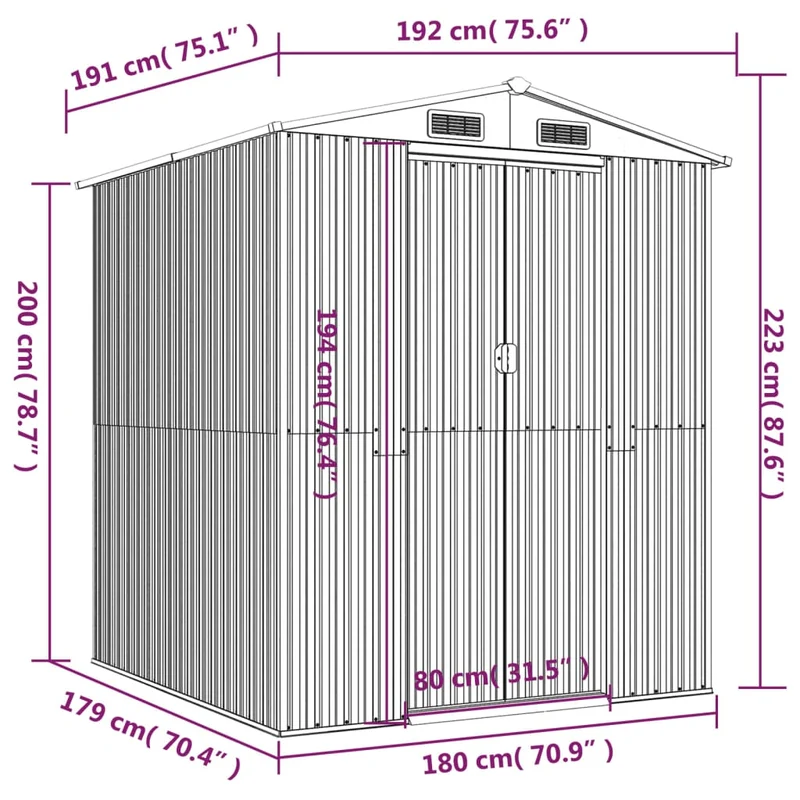 Abri de jardin cabane cabanon maison de stockage remise extérieur hangar outils robuste clair 192 x 191 x 223 cm acier galvanisé gris 02_0022255