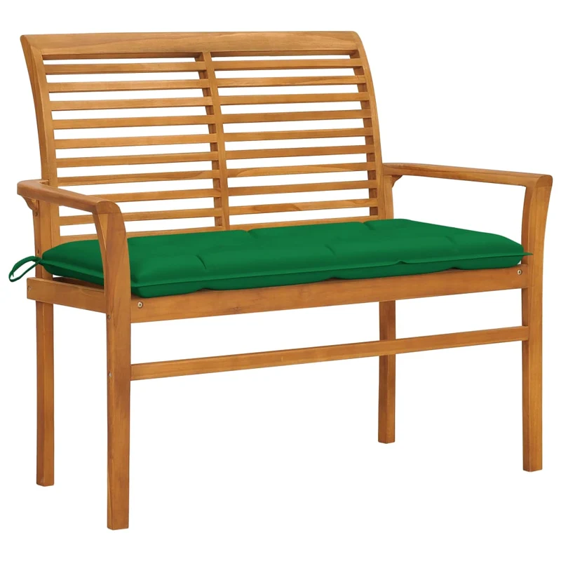 Banc de jardin meuble de patio d'extérieur terrasse avec coussin vert 112 cm bois de teck massif 02_0011558