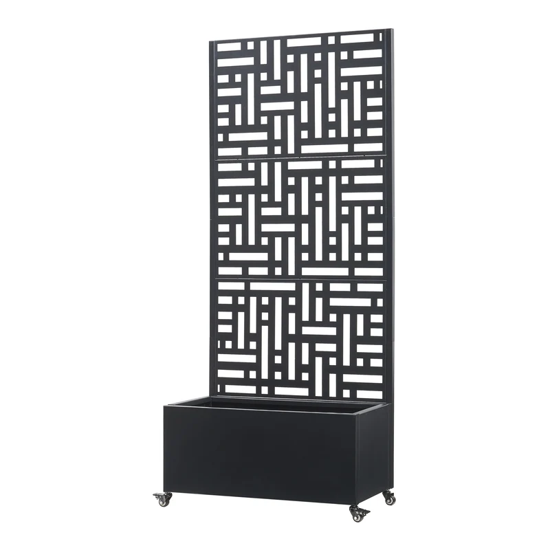 Jardinière bac à plante fleur brise-vue acier galvanisé 190 x 82 x 38 cm noir 03_0009499