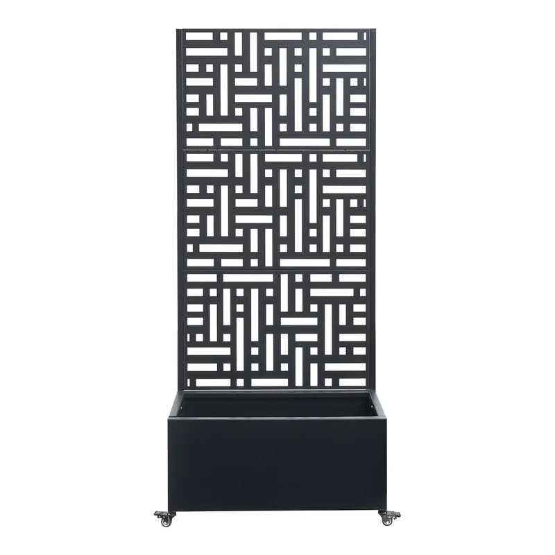 Jardinière bac à plante fleur brise-vue acier galvanisé 190 x 82 x 38 cm noir 03_0009499