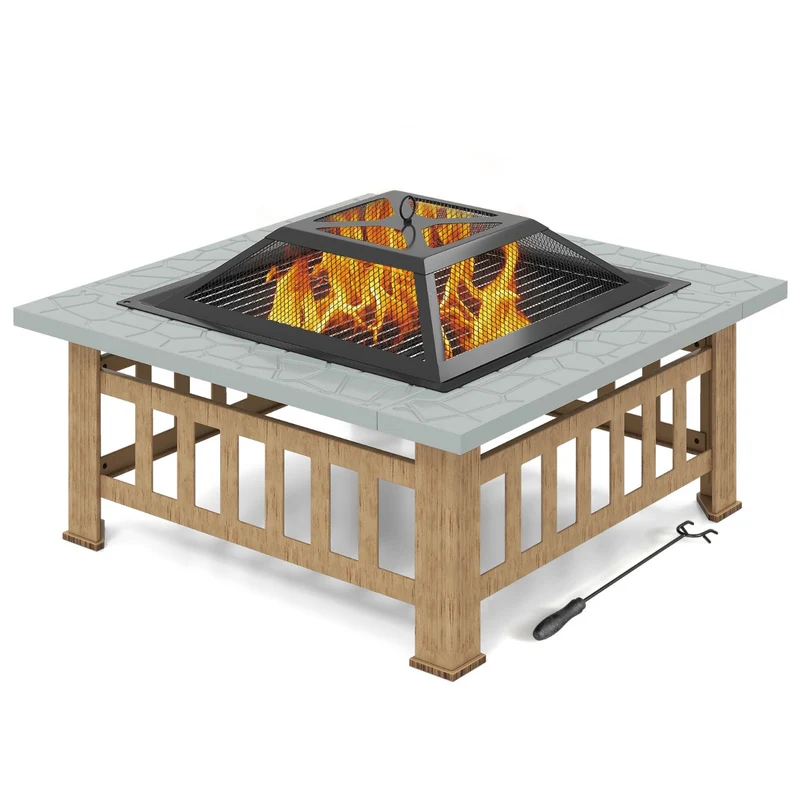 Brasero extérieur 3 en 1 pour jardin 81 x 81 x 50 cm avec sécurité optimale et grande capacité en acier gris 20_0010781