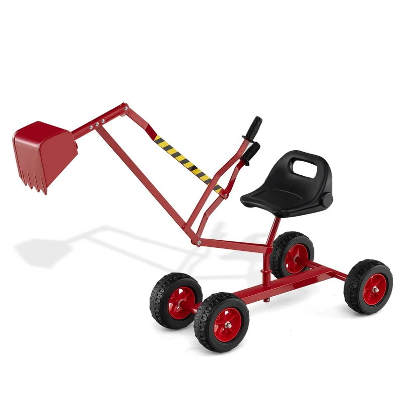Pelleteuse enfant jouet de sable 122 x 40 x 66 cm siège rotatif 360° dossier ergonomique en métal rouge 20_0013095
