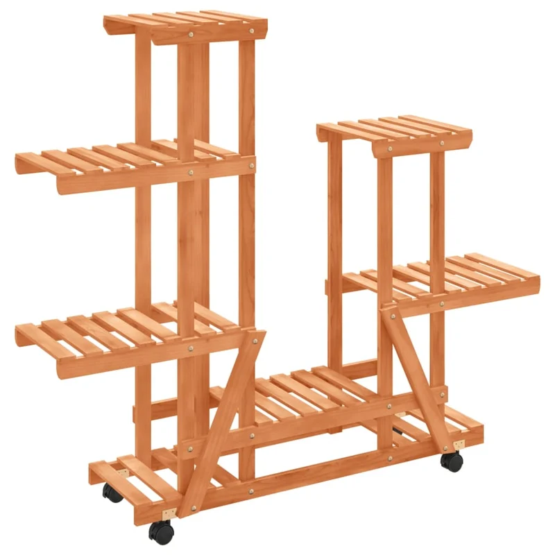 Support à fleurs meuble plante avec roues 95 x 25 x 101 cm bois massif de sapin marron 02_0045233