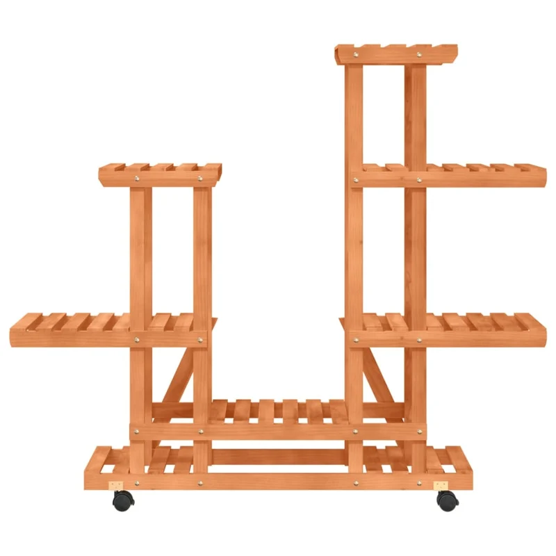 Support à fleurs meuble plante avec roues 95 x 25 x 101 cm bois massif de sapin marron 02_0045233