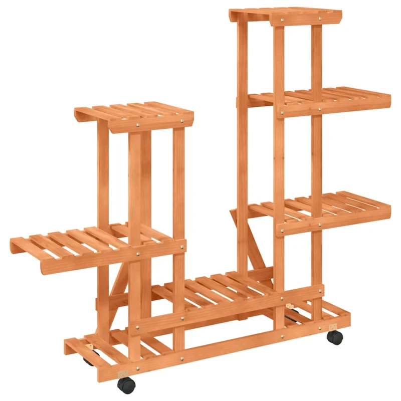 Support à fleurs meuble plante avec roues 95 x 25 x 101 cm bois massif de sapin marron 02_0045233