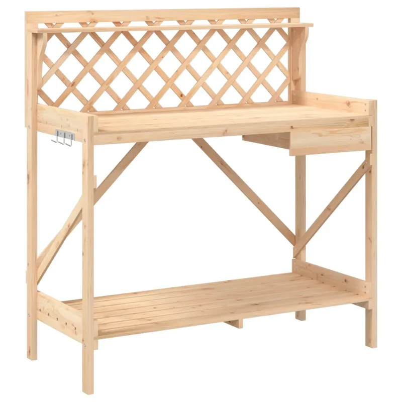 Banc de rempotage avec treillis espace de rangement 110 x 50 x 117 cm en bois de sapin naturel 02_0047462