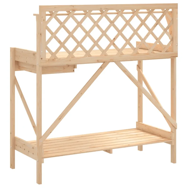 Banc de rempotage avec treillis espace de rangement 110 x 50 x 117 cm en bois de sapin naturel 02_0047462