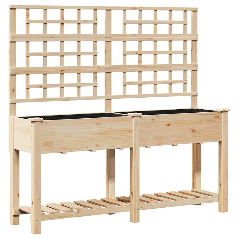 Cache-pot de jardin rectangulaire design minimaliste 161 x 46 x 152,5 cm en bois de sapin massif beige 02_0058844