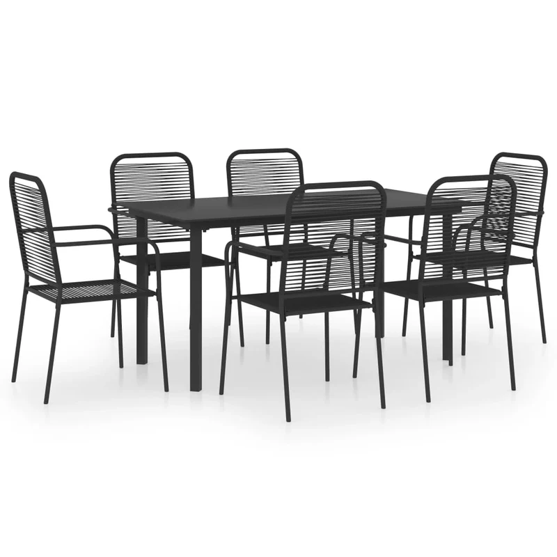Mobilier à dîner d'extérieur 7 pièces noir verre et acier 02_0014681